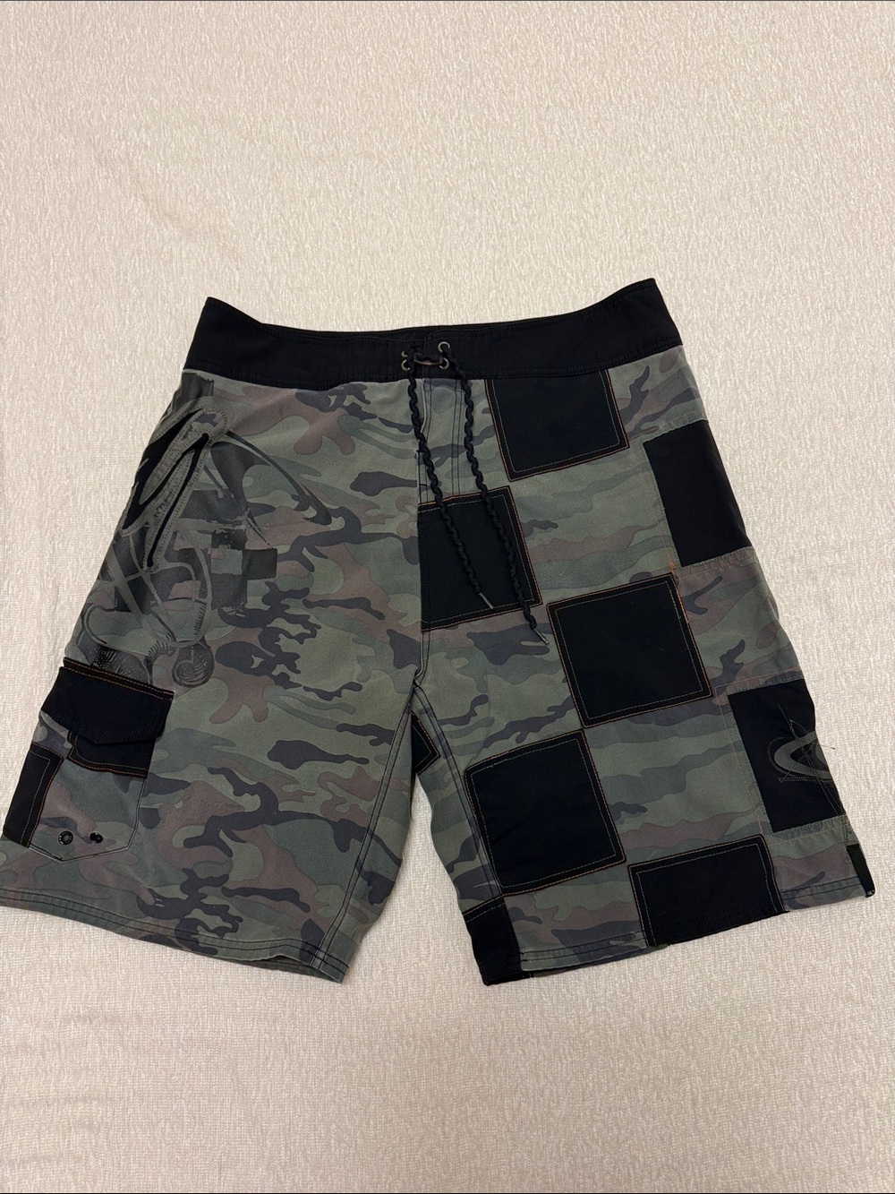 O'Neill Camo Patchwork Cargo Shorts - Black & Green